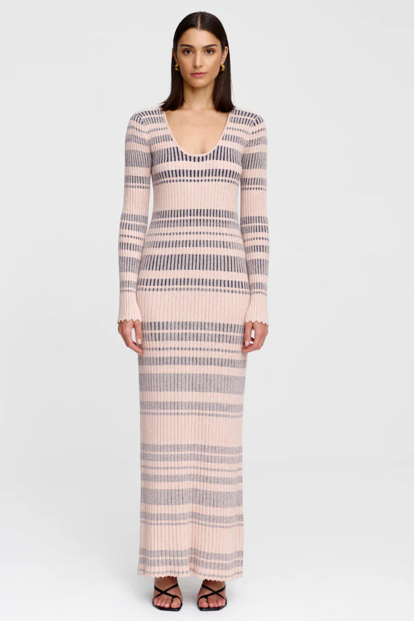 Celeste Knit Dress - Stone + Navy Stripe
