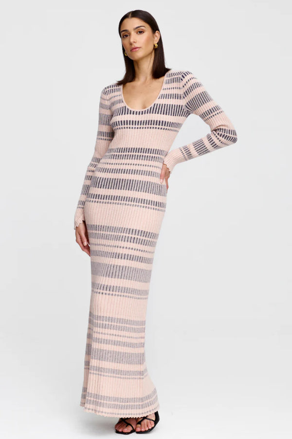 Celeste Knit Dress - Stone + Navy Stripe