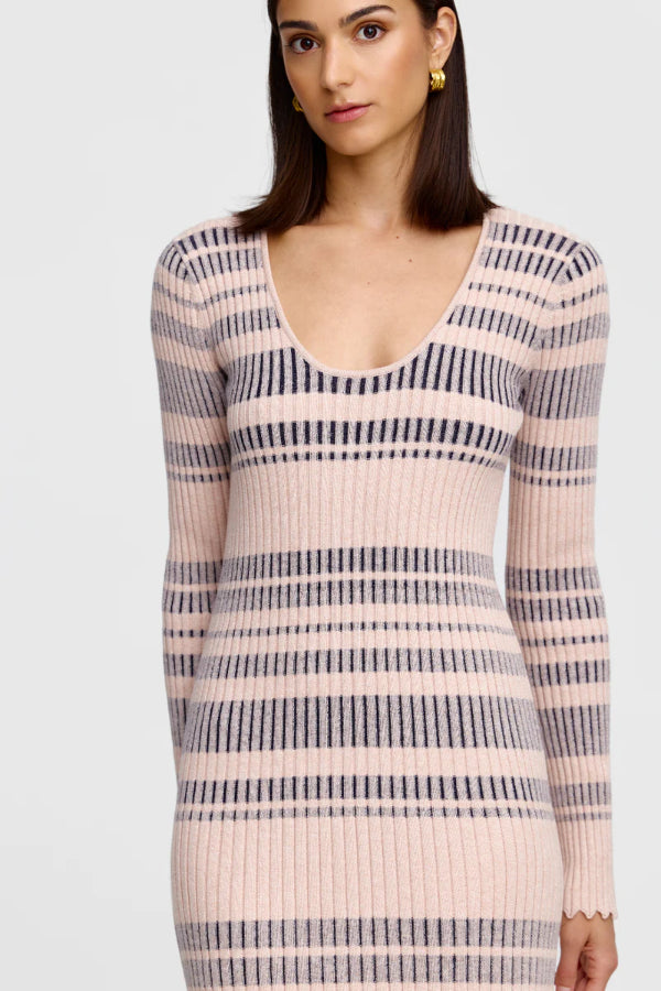Celeste Knit Dress - Stone + Navy Stripe