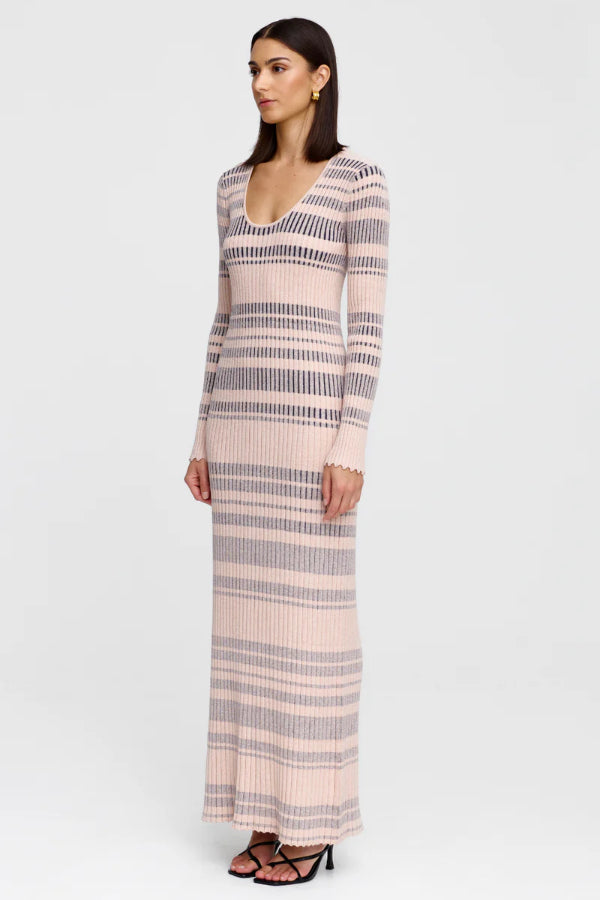Celeste Knit Dress - Stone + Navy Stripe