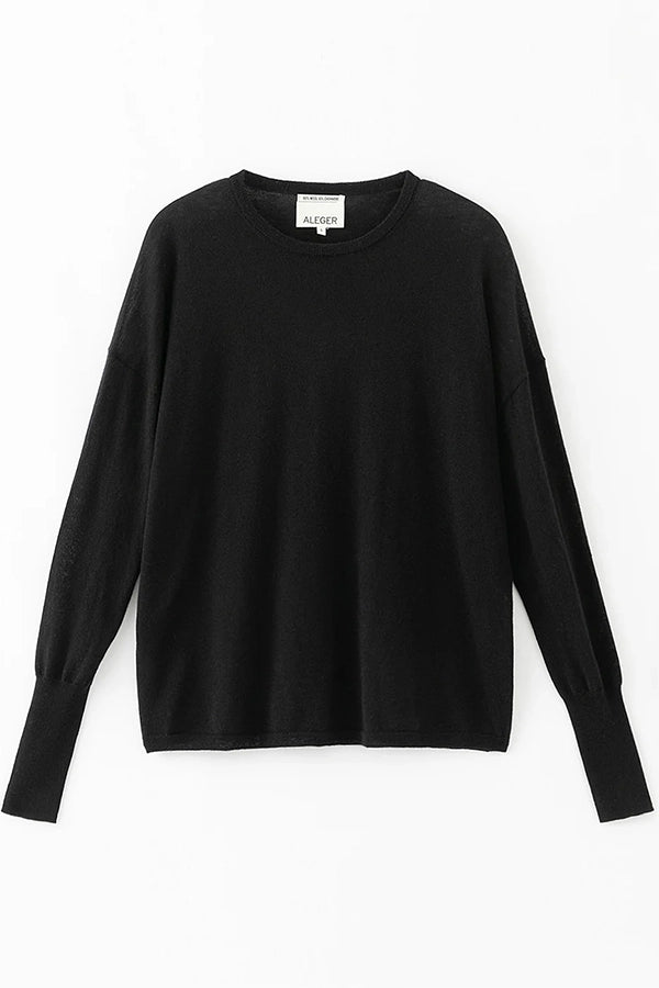 Cashmere Blend Tulip Sleeve Top - Black