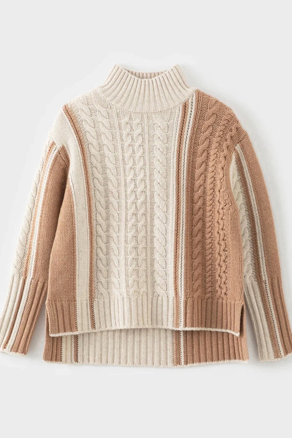 Cashmere Blend Cable Detail Funnel Neck Almond