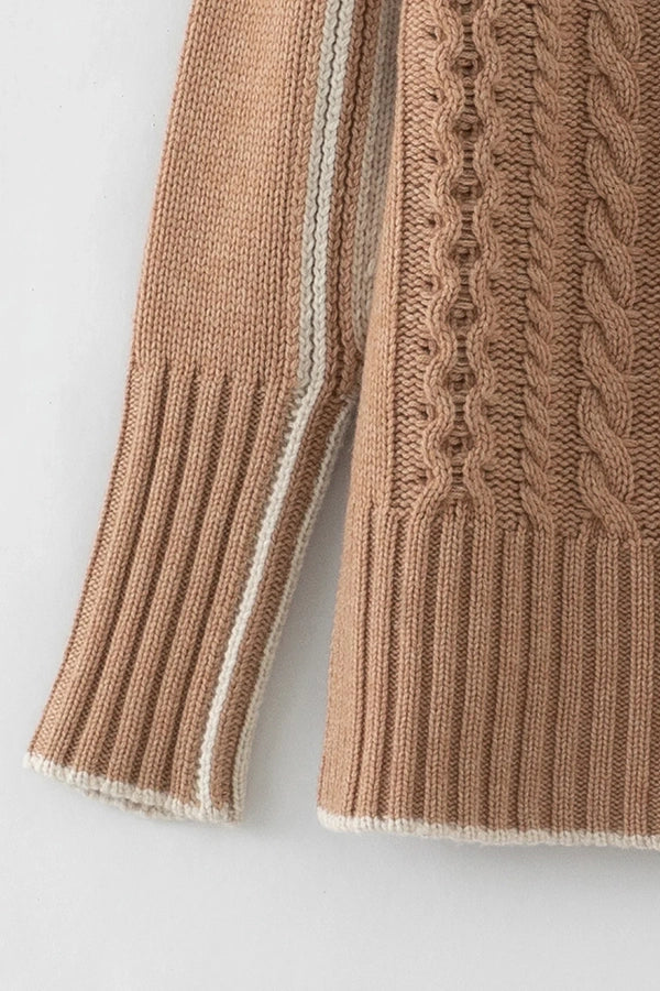 Cashmere Blend Cable Detail Funnel Neck Almond