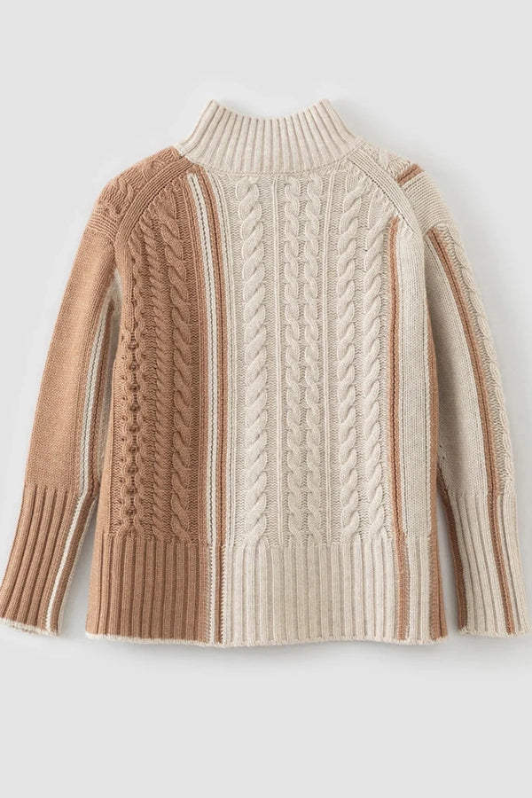 Cashmere Blend Cable Detail Funnel Neck Almond