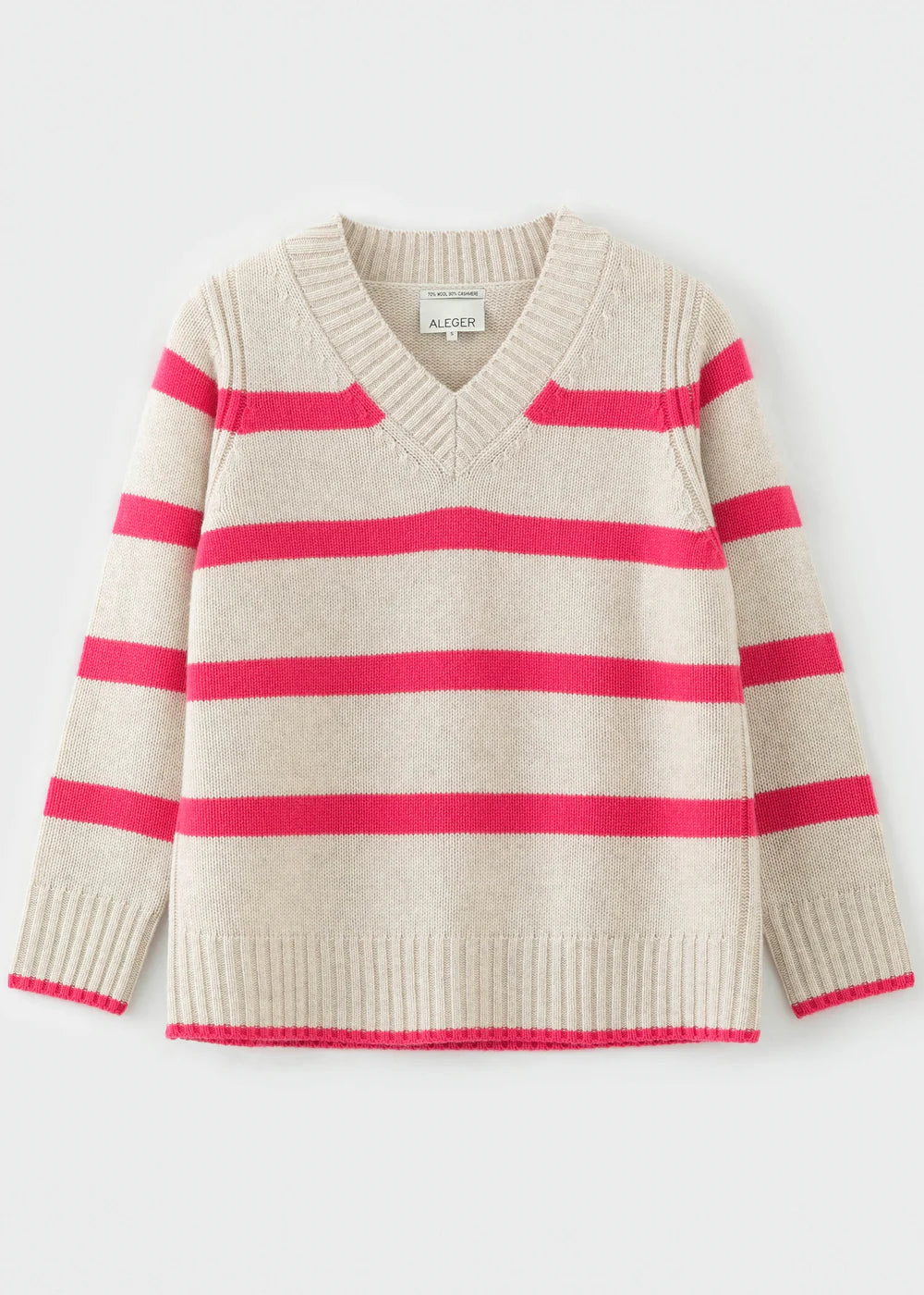 Cashmere Blend Multi Stripe V Neck - Pink Flash