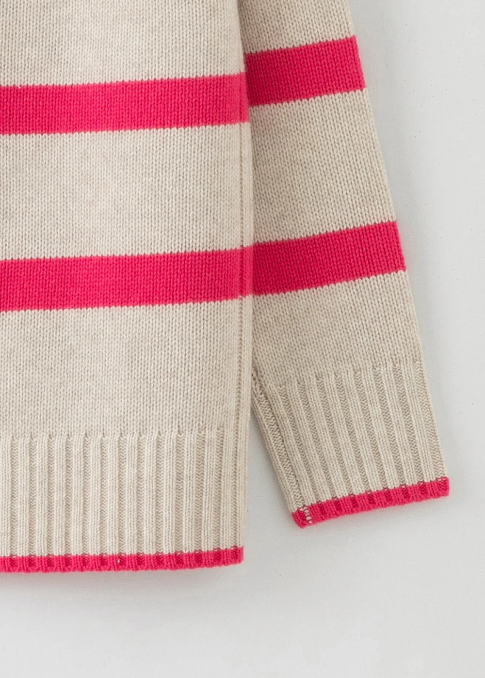 Cashmere Blend Multi Stripe V Neck - Pink Flash