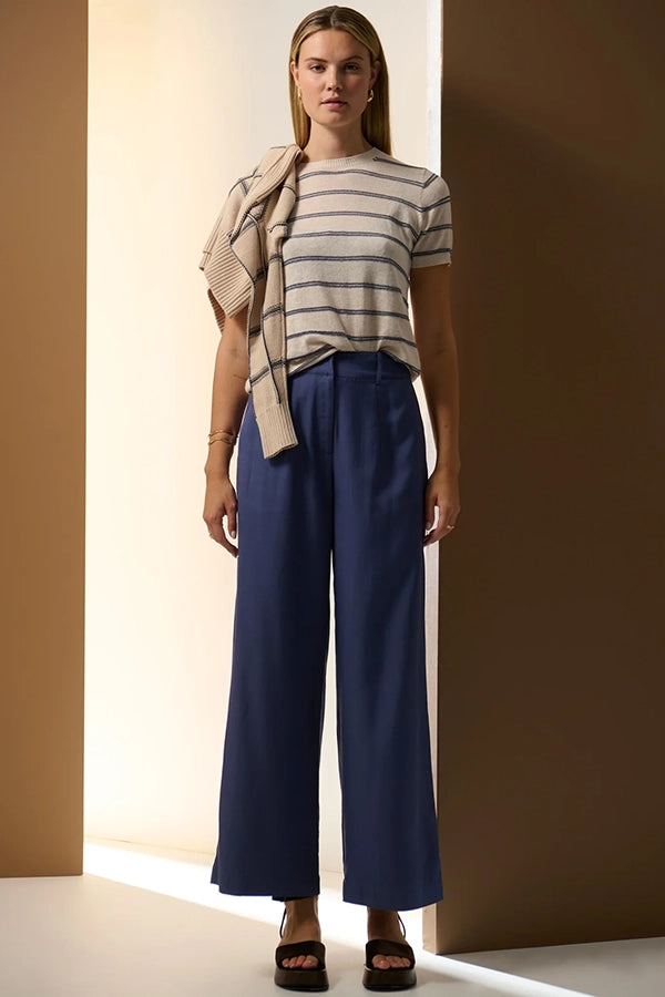 Sable Stripe Knit Tee | Pebble/Blue