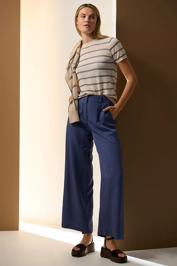 Sable Stripe Knit Tee | Pebble/Blue