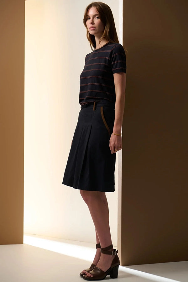 Sable Stripe Knit Tee | Ink/Choc