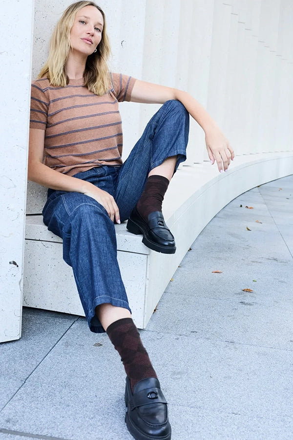 Sable Stripe Knit Tee | Choc/Blue