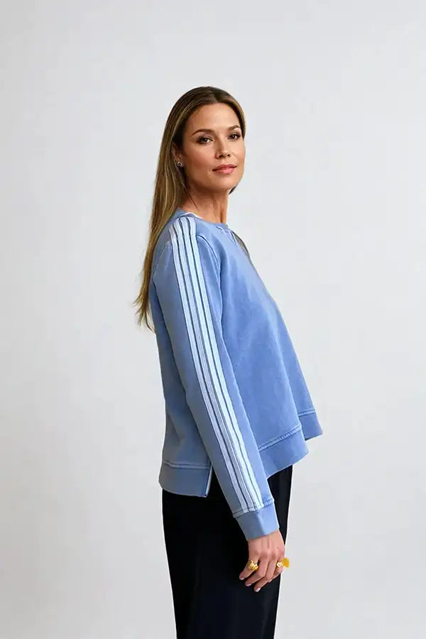 Arm Stripe Sweater - Washed Out Blue/White