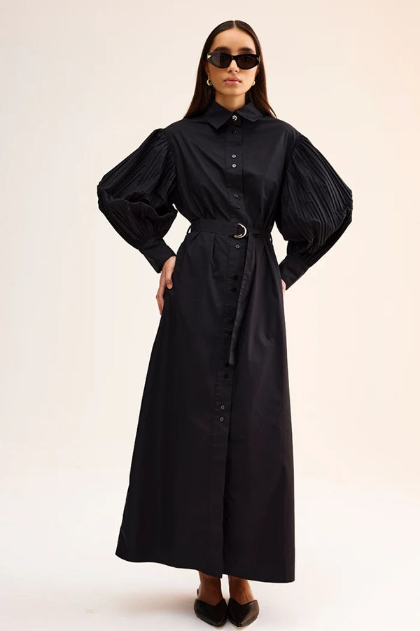 Harlow Pleat Dress - Black