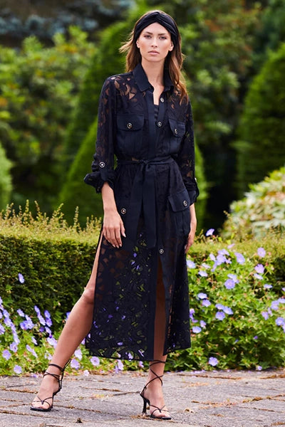 Summer Lace Shirt Dress Black