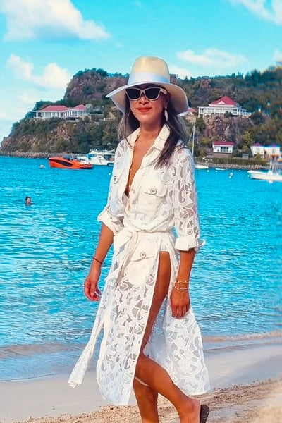 Summer Lace Shirt Dress White