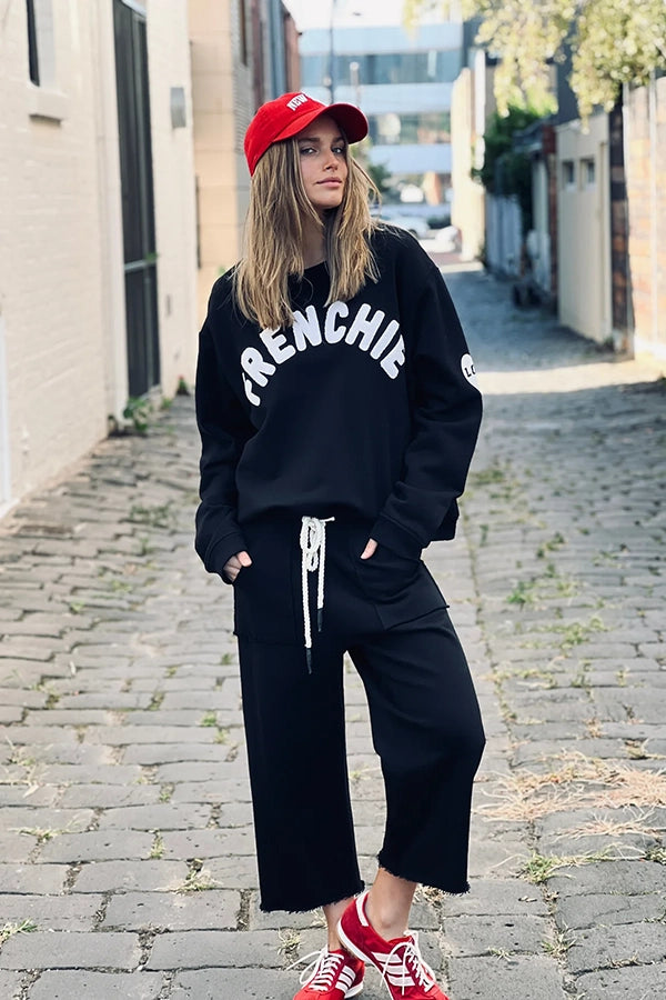 Frenchie Crop Track Pant - Black