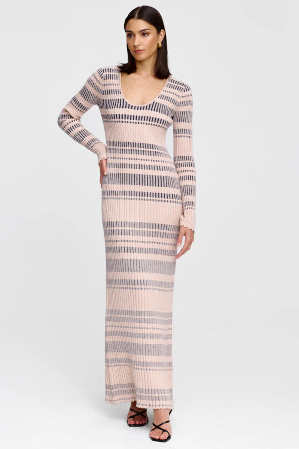 Celeste Knit Dress - Stone + Navy Stripe