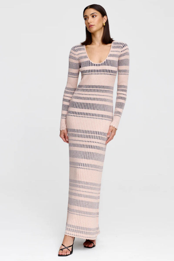 Celeste Knit Dress - Stone + Navy Stripe