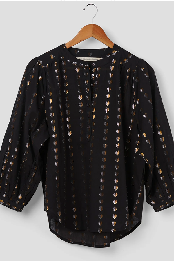 Ines Love Heart Blouse - Black/Silver Gold