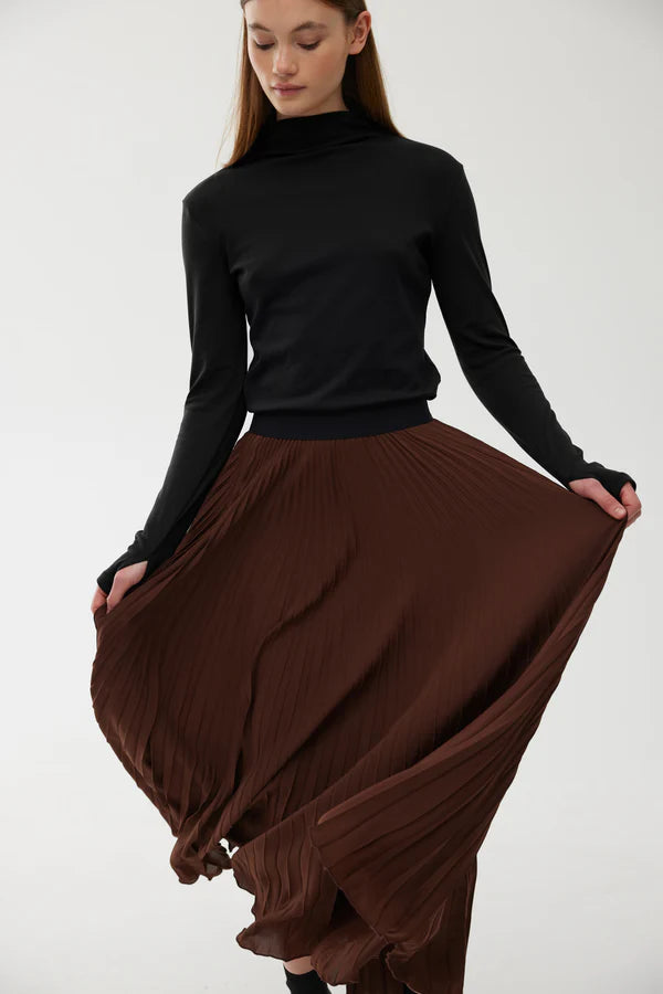 Goldie Pleat Skirt - Chocolate