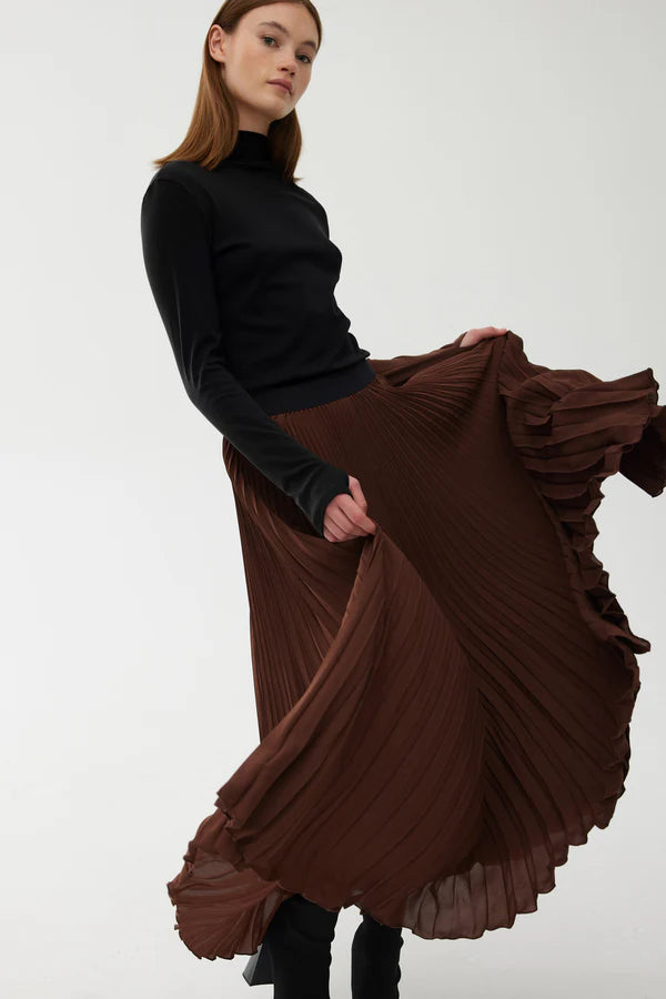 Goldie Pleat Skirt - Chocolate