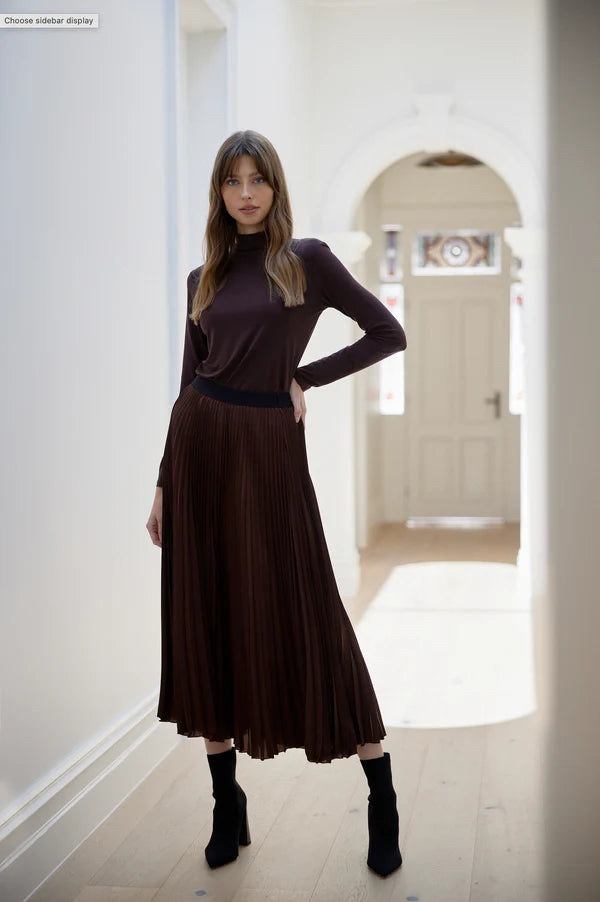 Goldie Pleat Skirt - Chocolate