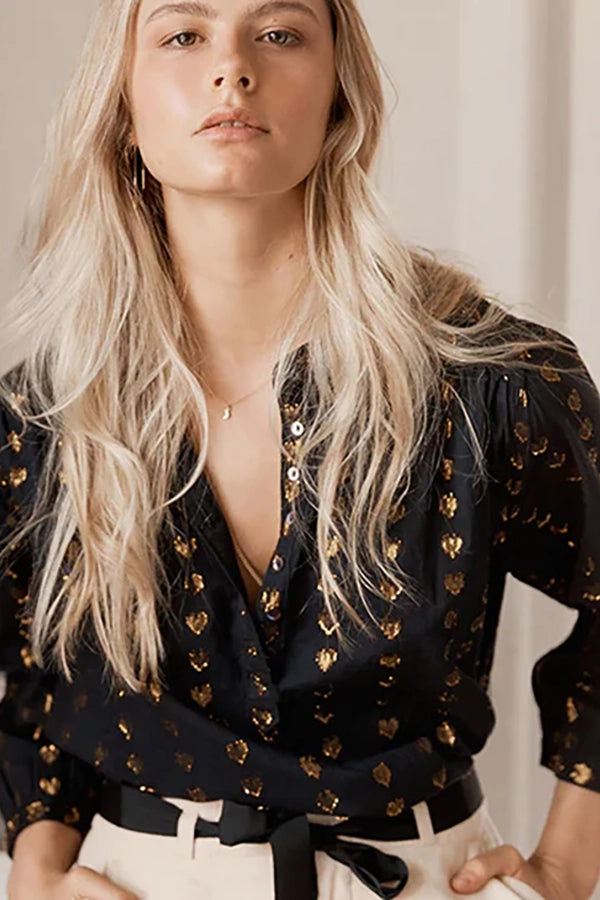 Ines Love Heart Blouse - Black/Silver Gold