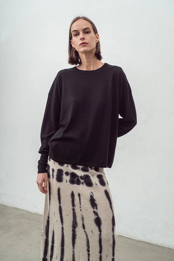 Cashmere Blend Tulip Sleeve Top - Black