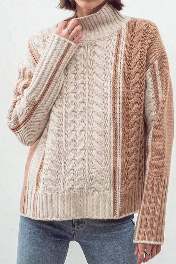 Cashmere Blend Cable Detail Funnel Neck Almond