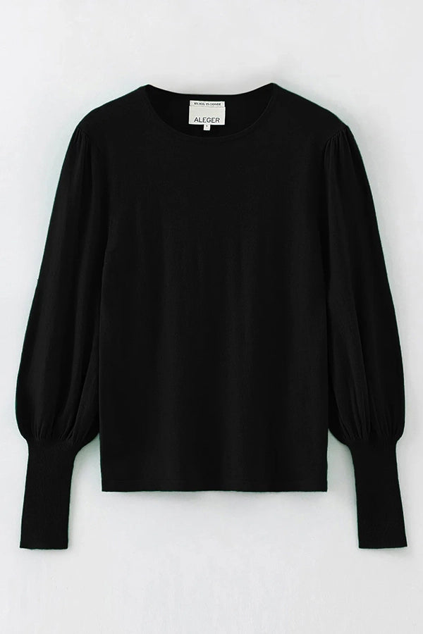 Cashmere Blend Bell Sleeve Top - Black