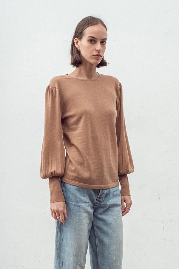 Cashmere Blend Bell Sleeve Top - Spice