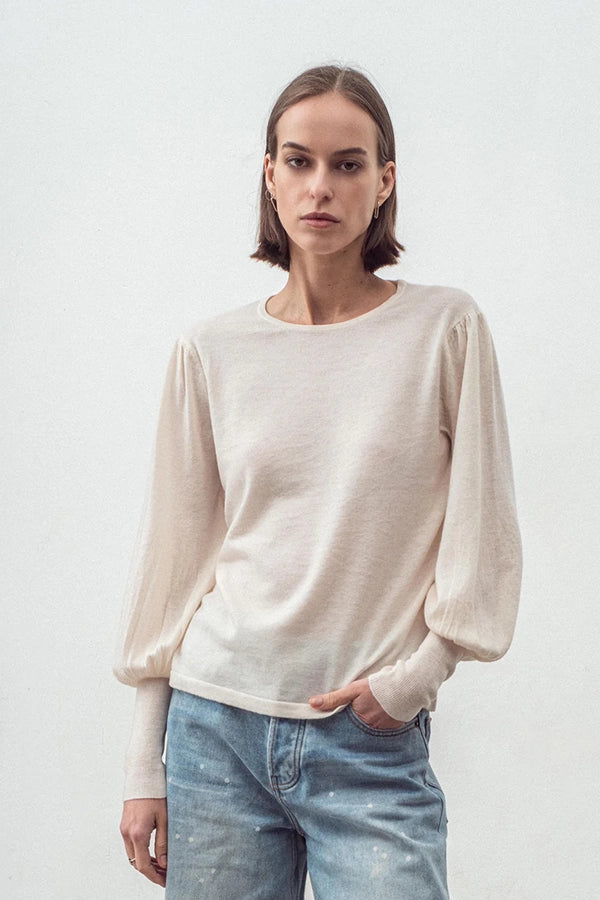 Cashmere Blend Bell Sleeve Top - Winter White