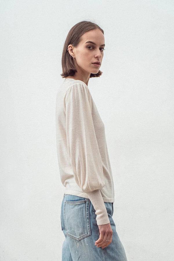 Cashmere Blend Bell Sleeve Top - Winter White