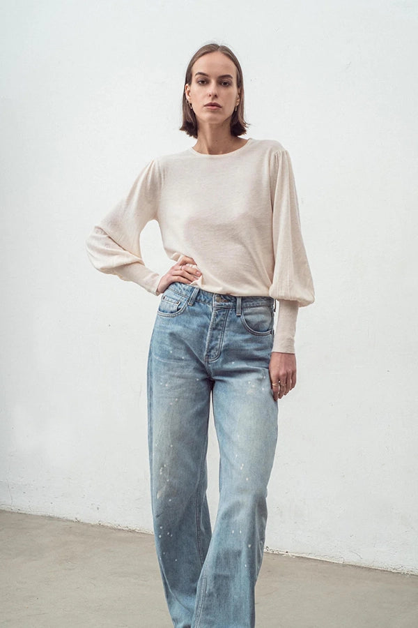 Cashmere Blend Bell Sleeve Top - Winter White