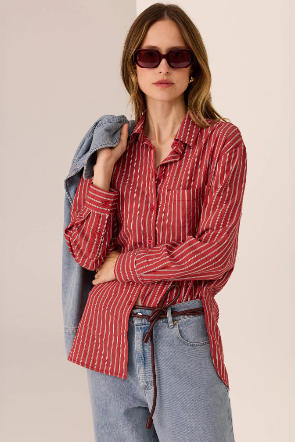 Marlon Stripe Shirt - Merlot Stripe