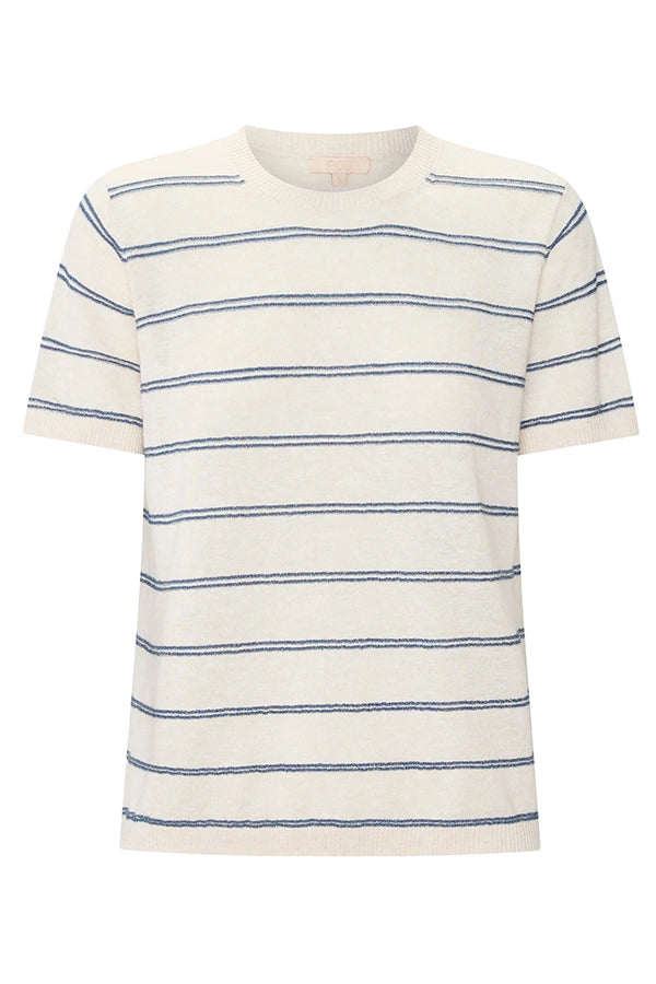 Sable Stripe Knit Tee | Pebble/Blue