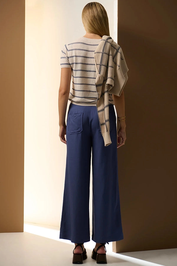 Sable Stripe Knit Tee | Pebble/Blue