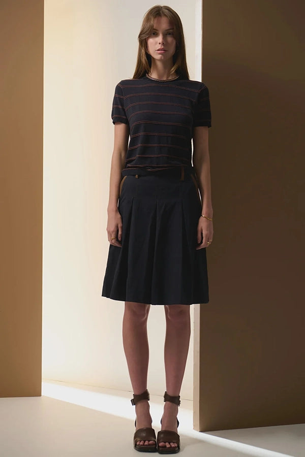 Sable Stripe Knit Tee | Ink/Choc