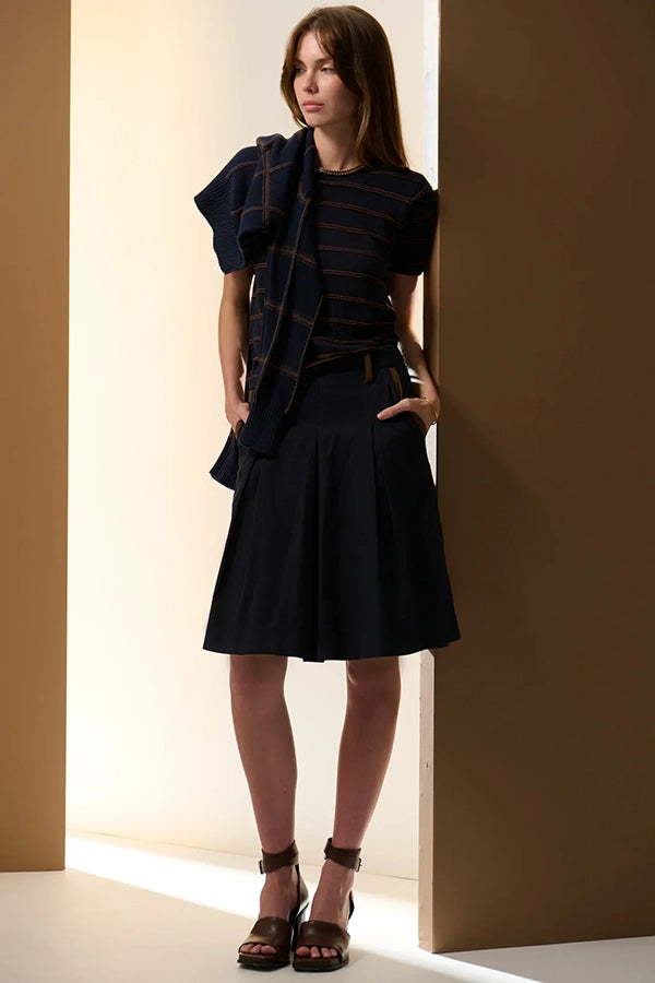 Sable Stripe Knit Tee | Ink/Choc