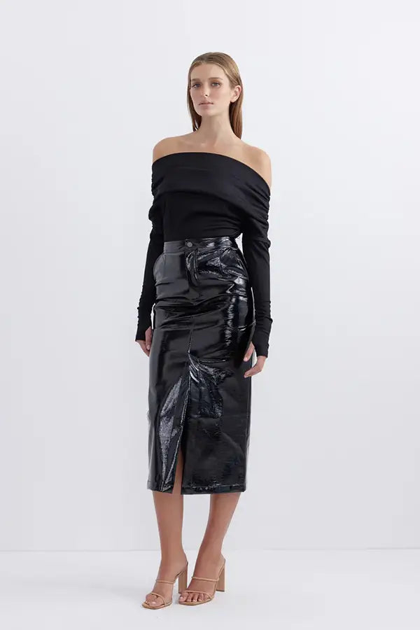 Flight Skirt Midi - Patent Black