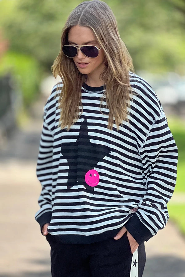 Star Stripe Waffle Top - Black/White