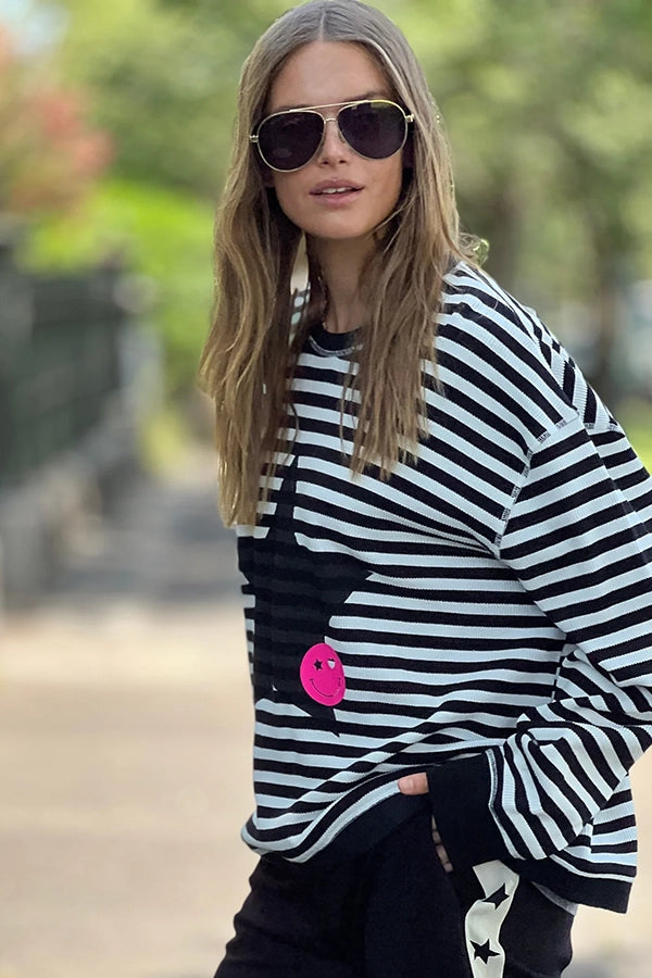 Star Stripe Waffle Top - Black/White