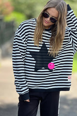 Star Stripe Waffle Top - Black/White