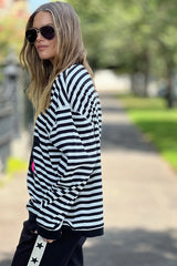 Star Stripe Waffle Top - Black/White