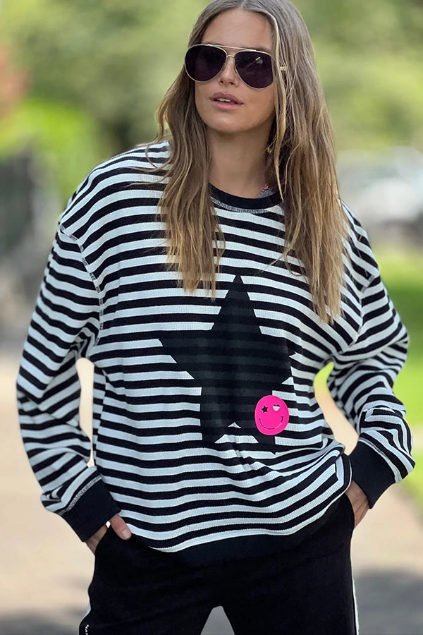 Star Stripe Waffle Top - Black/White