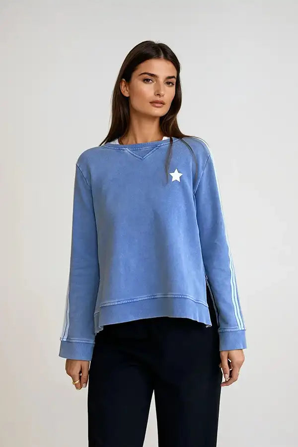 Arm Stripe Sweater - Washed Out Blue/White