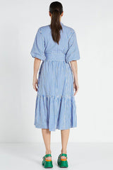 Dolman Midi Shirt Dress - Blue/White Stripe