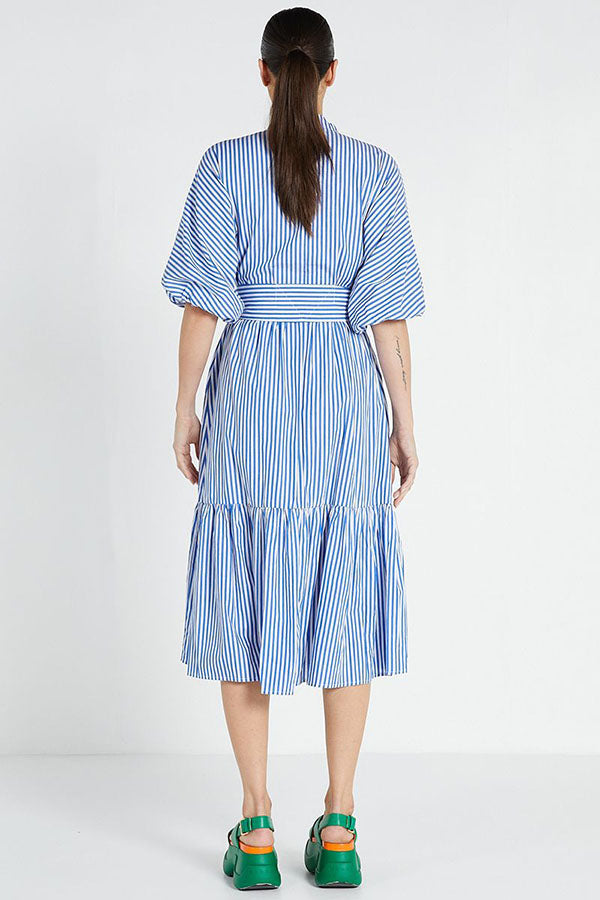 Dolman Midi Shirt Dress - Blue/White Stripe