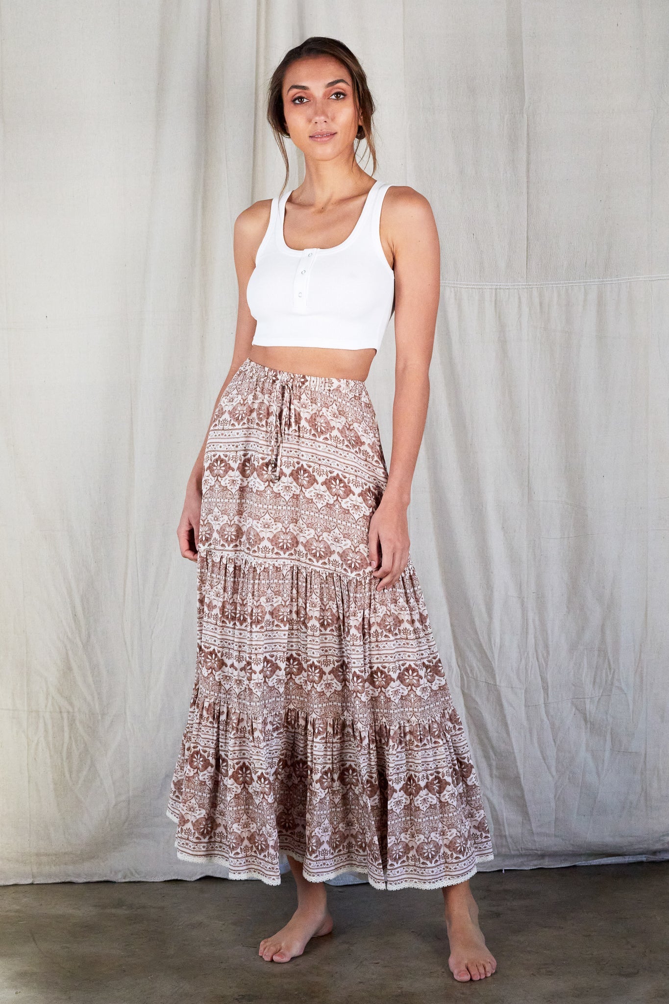 Malia-Star Maxi Skirt Mosaic Brown – Tara Langfield