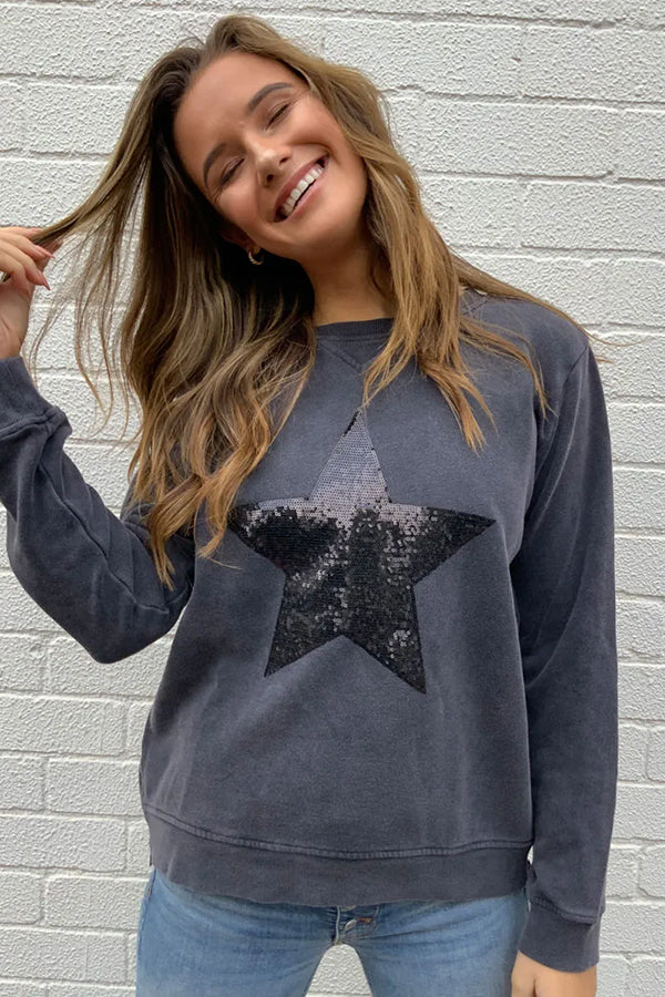 Zip Sweatshirt - Charcoal Sequin Star
