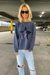 Zip Sweatshirt - Navy Sequin Star